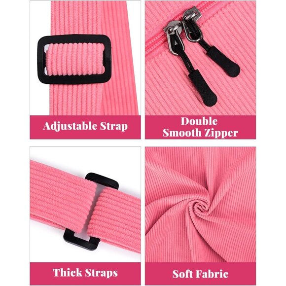 Women Corduroy Pink Imported Polyester Crossbody Lightweight Crescent Sling Bag - Picture 4 of 6